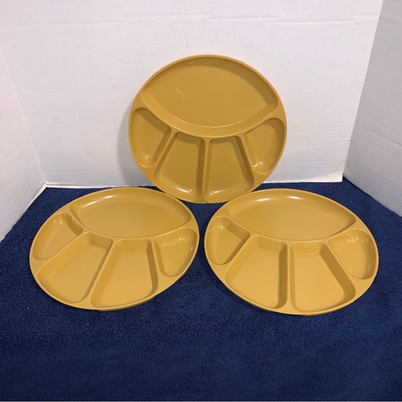 Set of Three Mustard Yellow Divided Plates - Picture 1 of 4